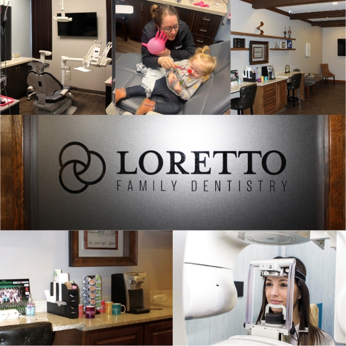 Collage of Loretto Family Dentistry office and team